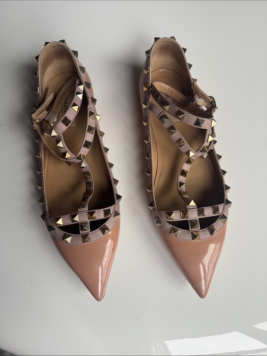 Shoes - Stud-Trim Pointed Toe Nude Patent Flats